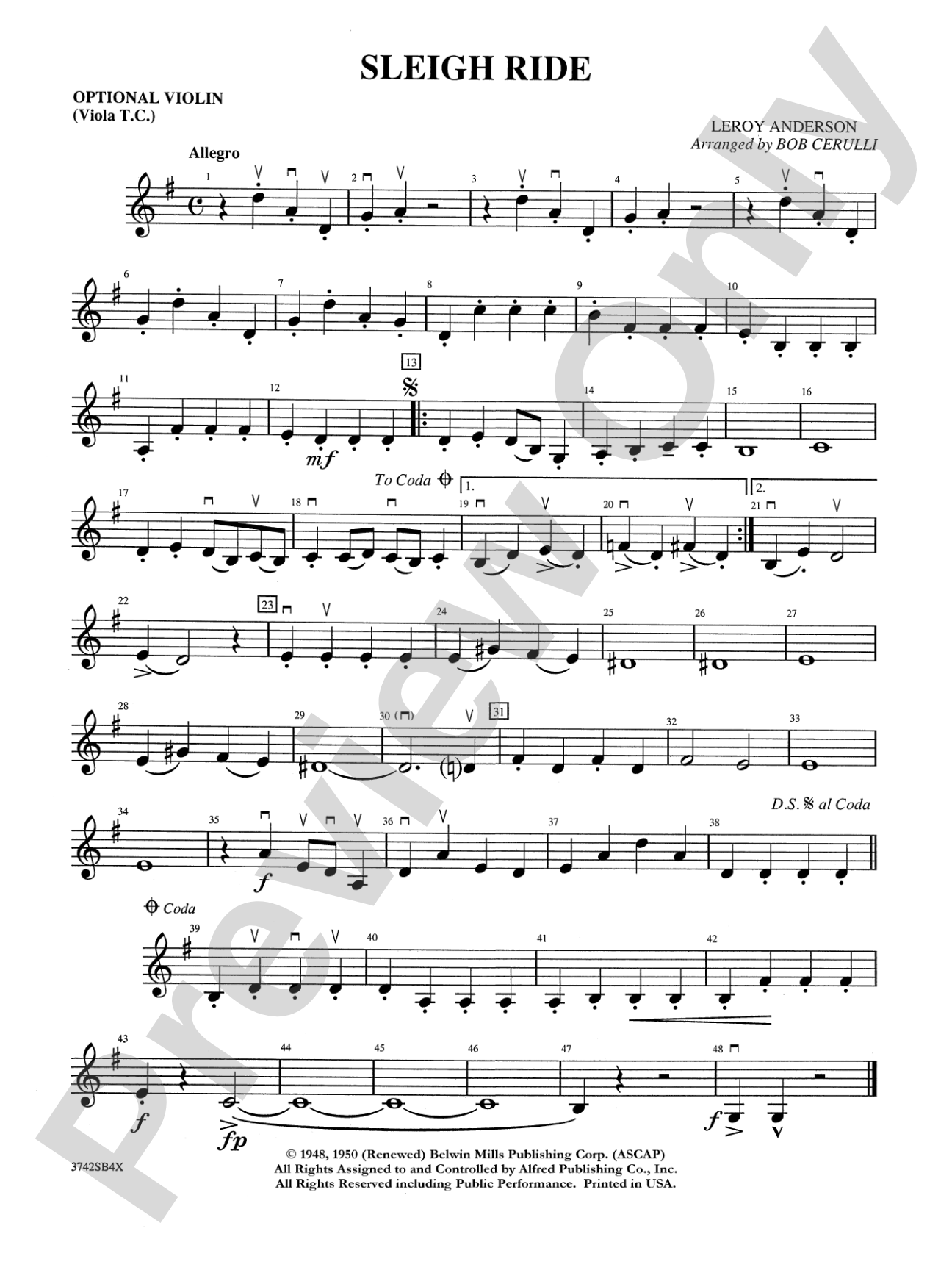 Sleigh Ride: 3rd Violin (Viola [TC])