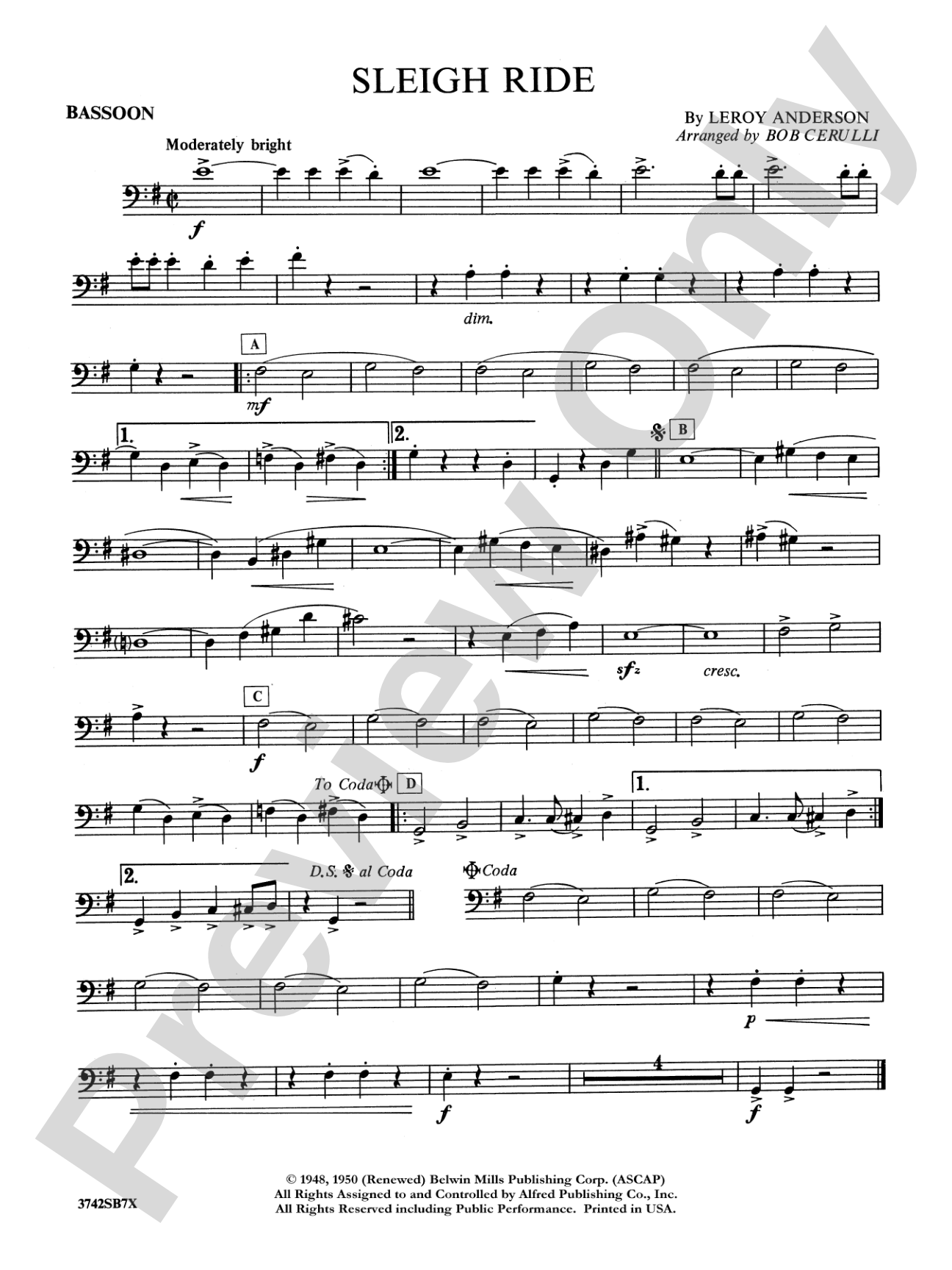 Sleigh Ride: Bassoon