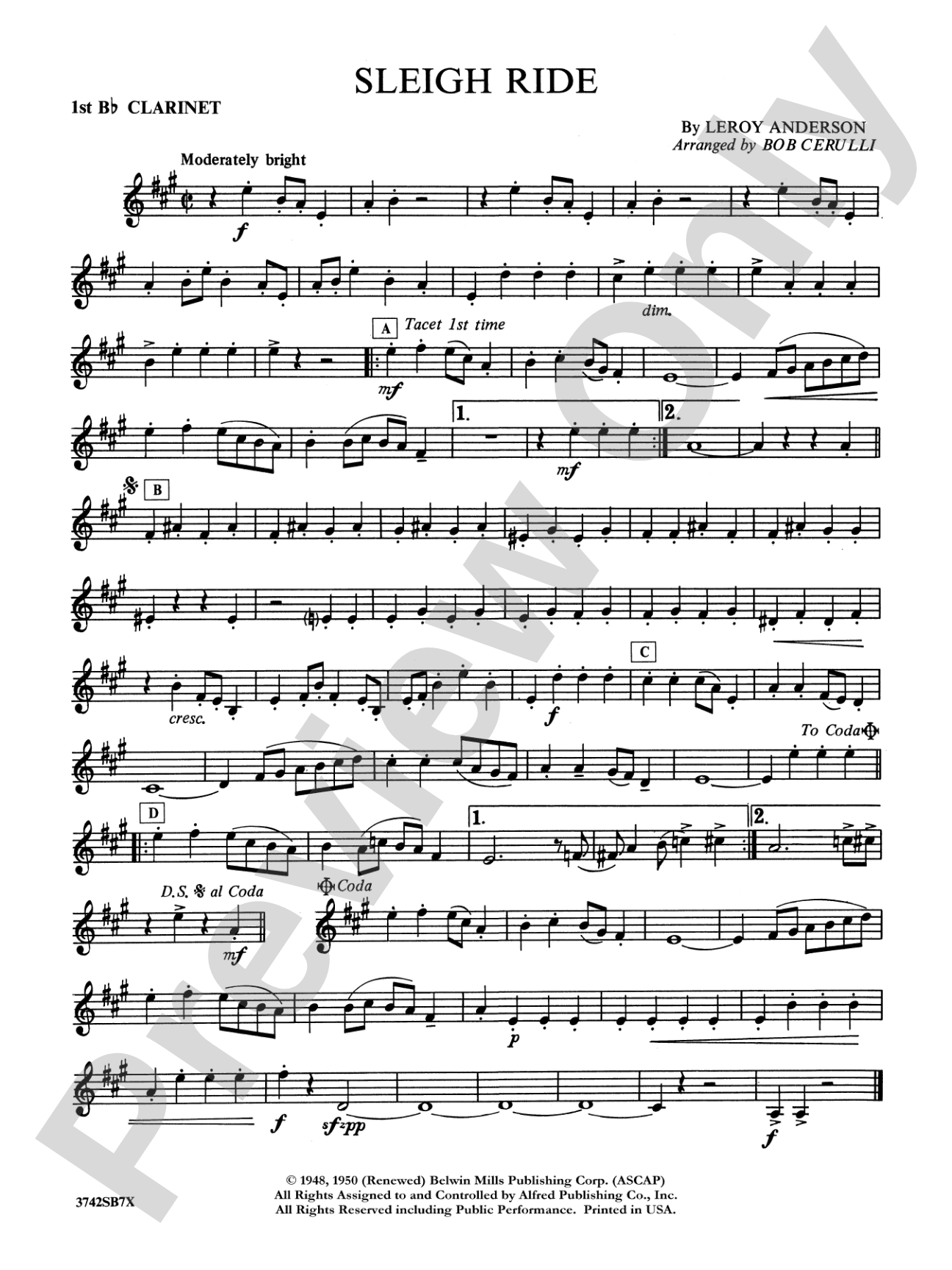 Sleigh Ride: 1st B-flat Clarinet