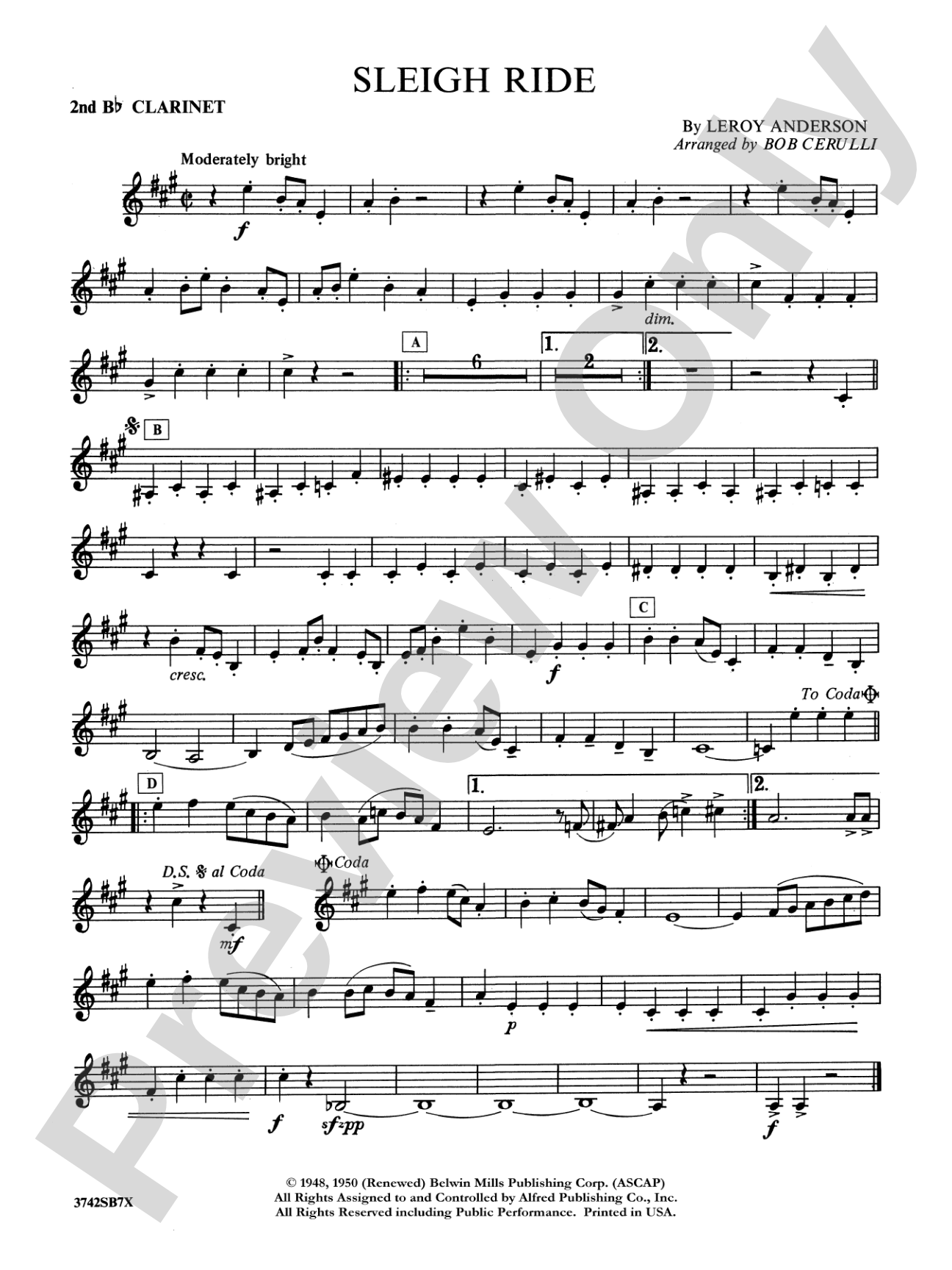 Sleigh Ride: 2nd B-flat Clarinet