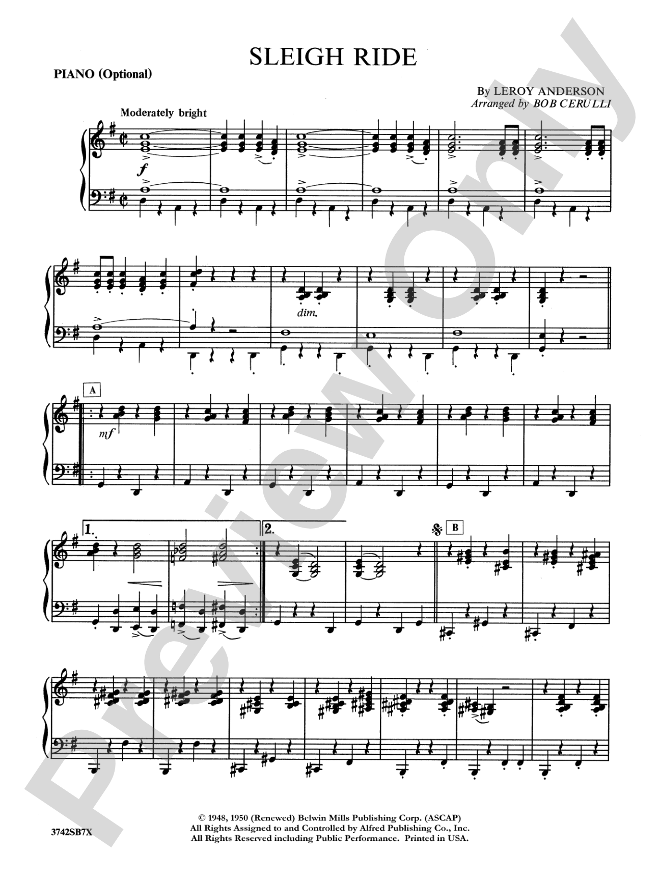 Sleigh Ride: Piano Accompaniment