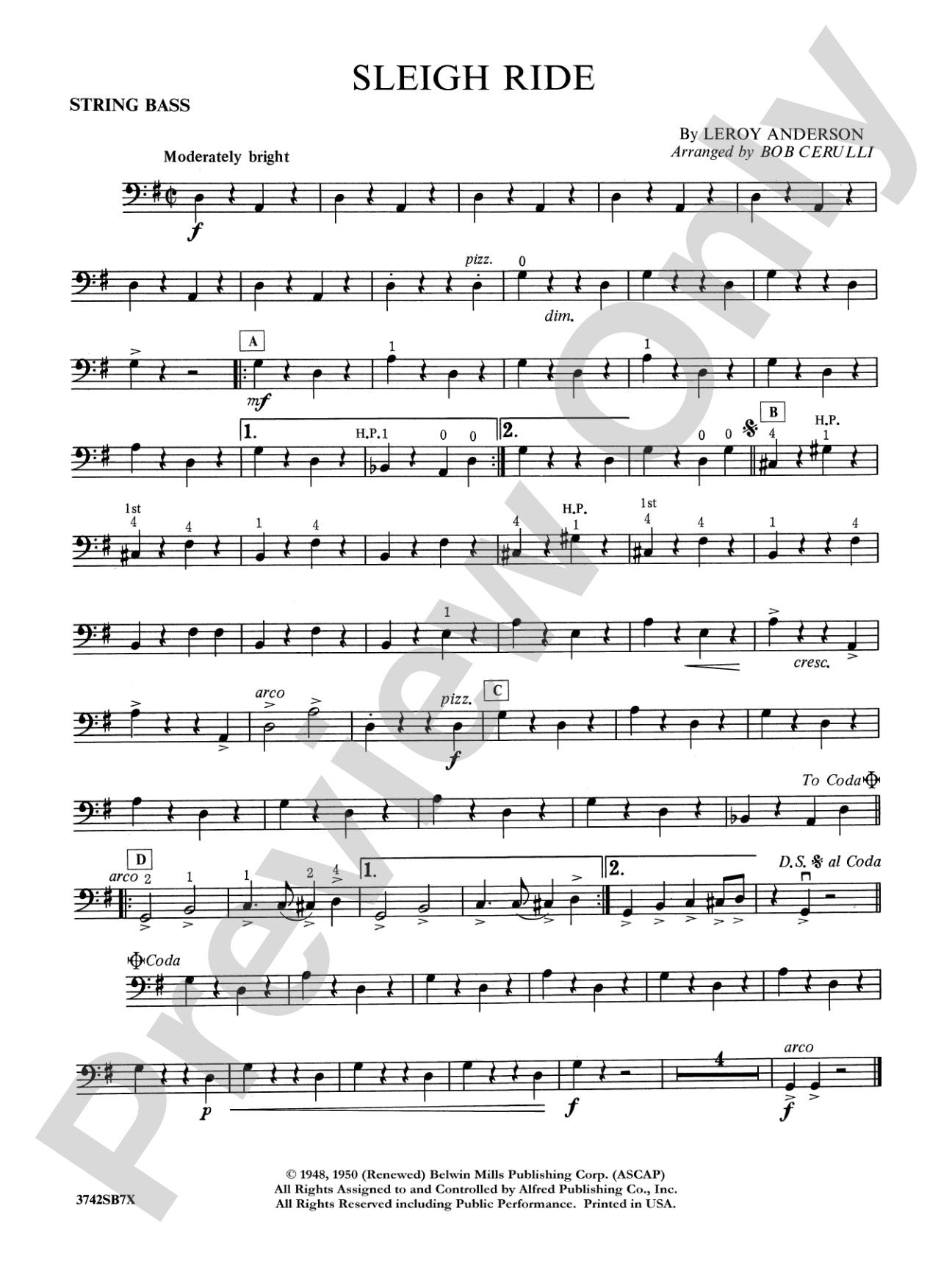 Sleigh Ride: String Bass