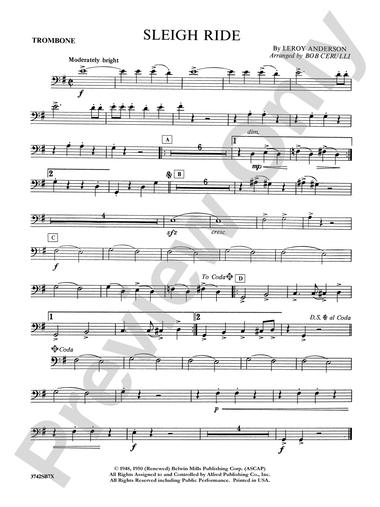 Sleigh Ride: 1st Trombone
