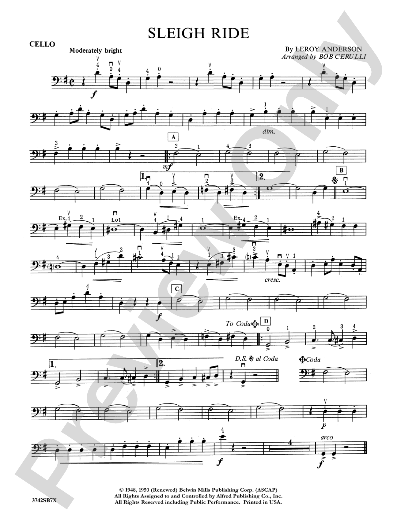 Sleigh Ride: Cello
