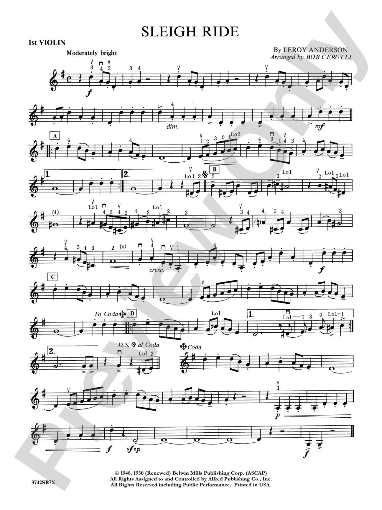 Sleigh Ride: 1st Violin