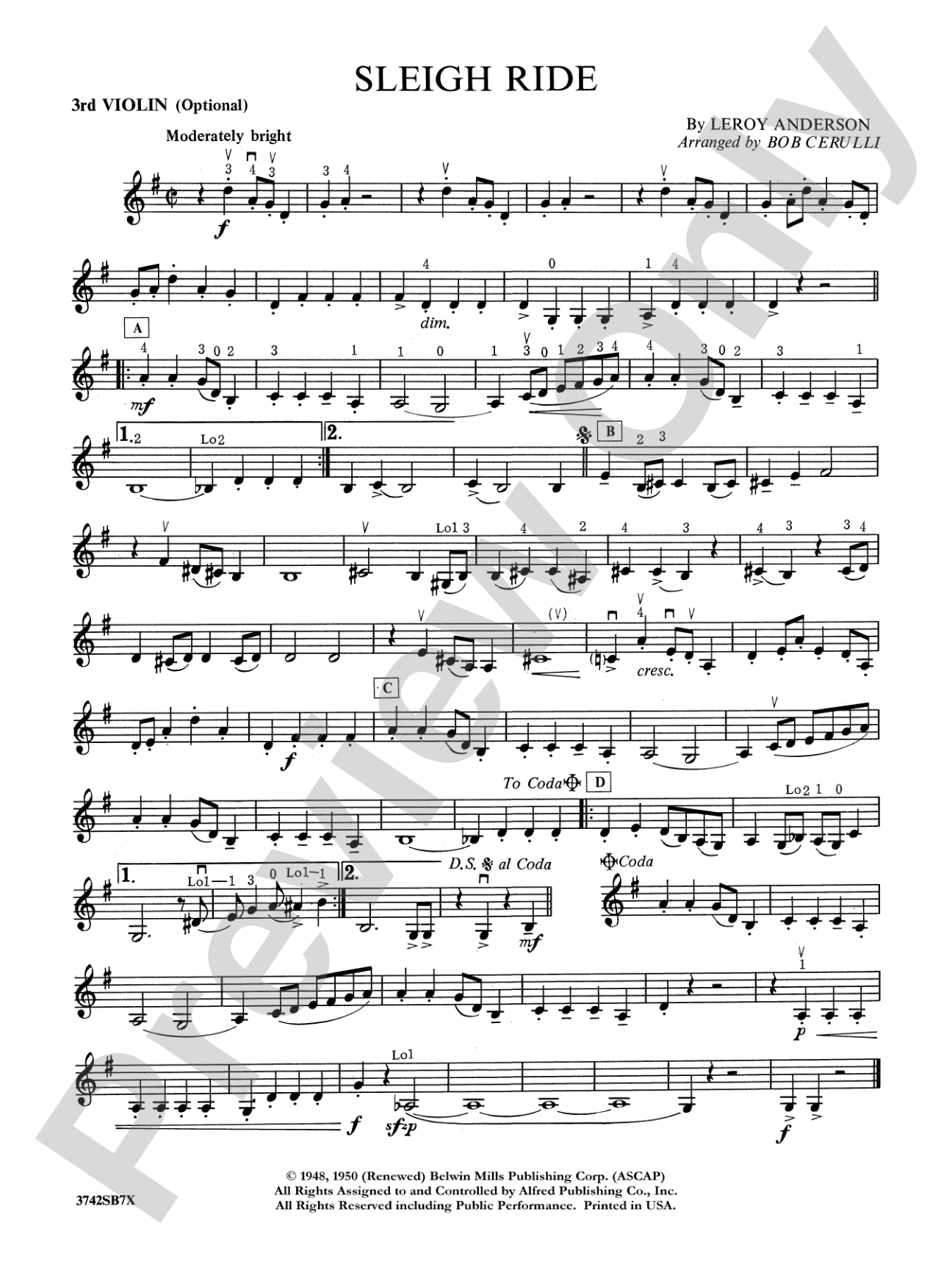 Sleigh Ride: 3rd Violin (Viola [TC])