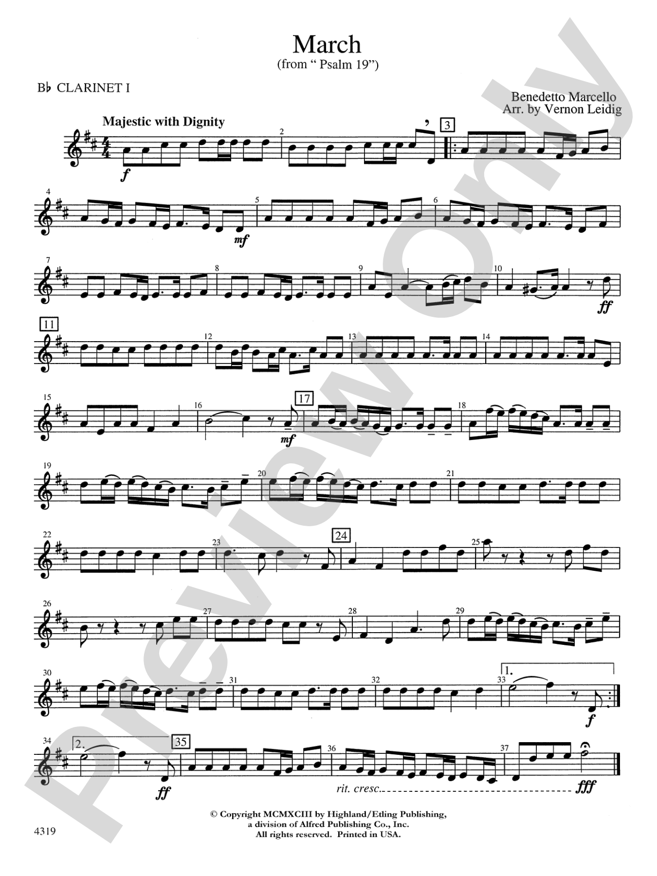 March from "Psalm 19": 1st B-flat Clarinet