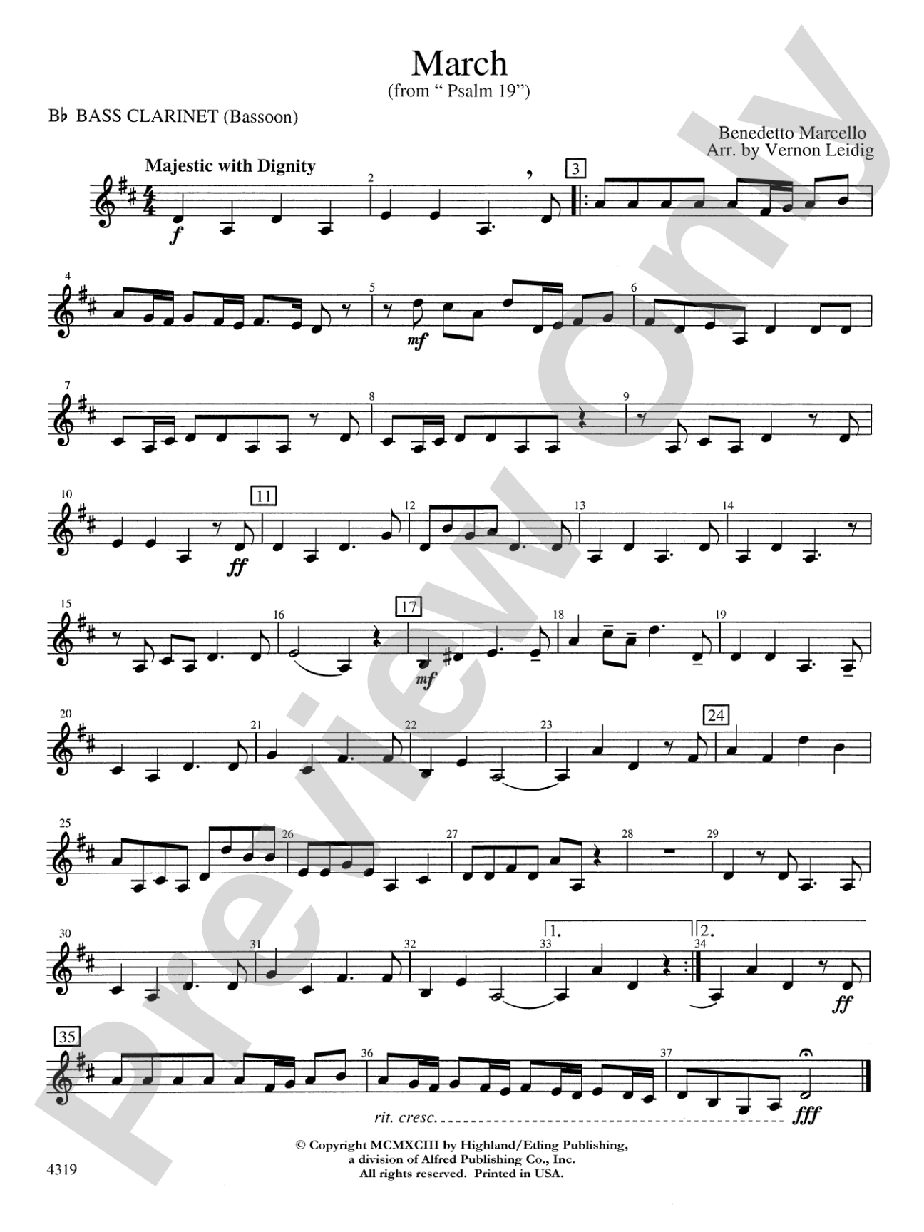 March from "Psalm 19": B-flat Bass Clarinet