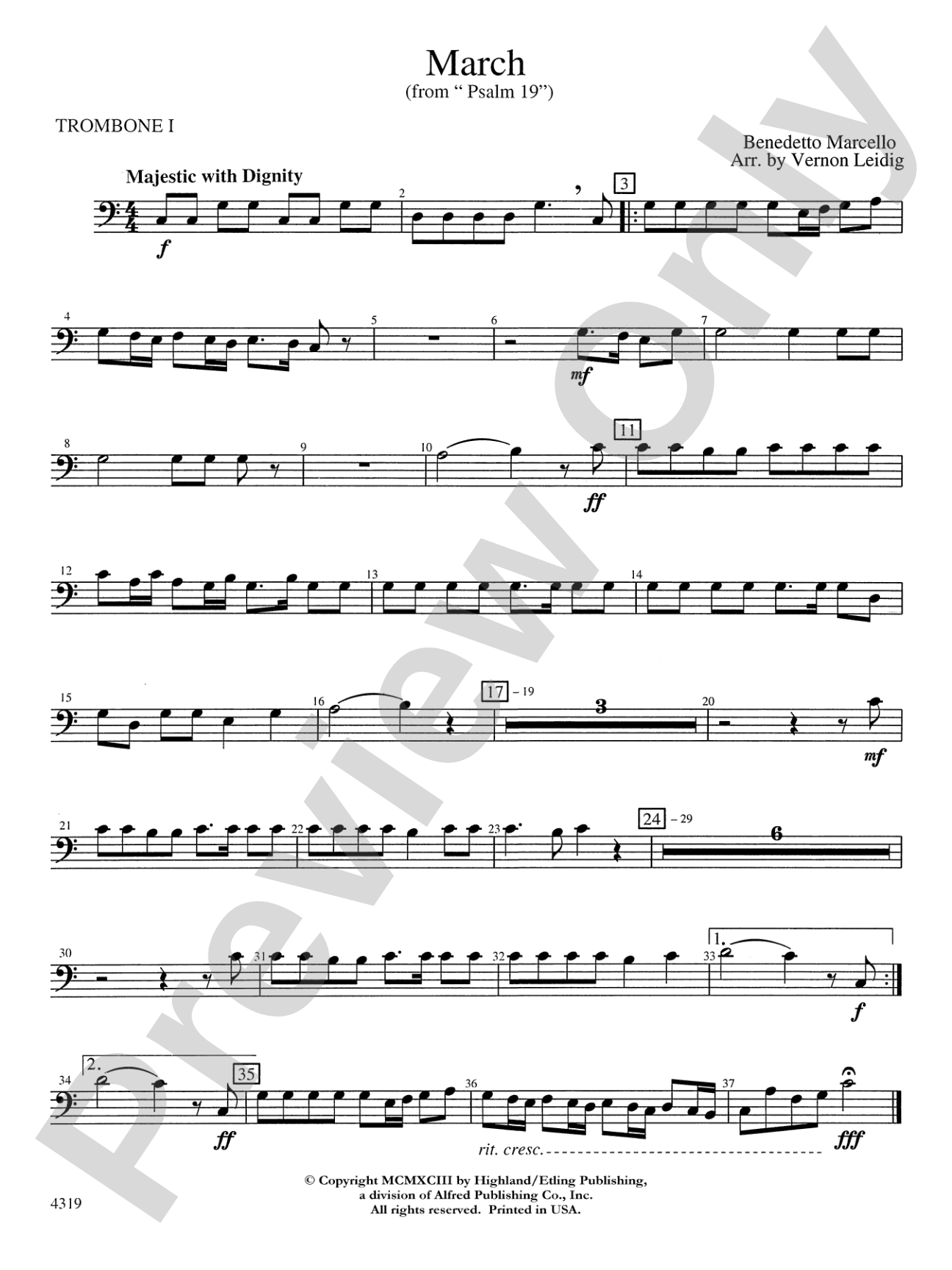 March from "Psalm 19": 1st Trombone