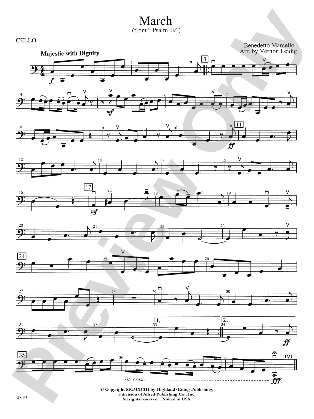 March from "Psalm 19": Cello