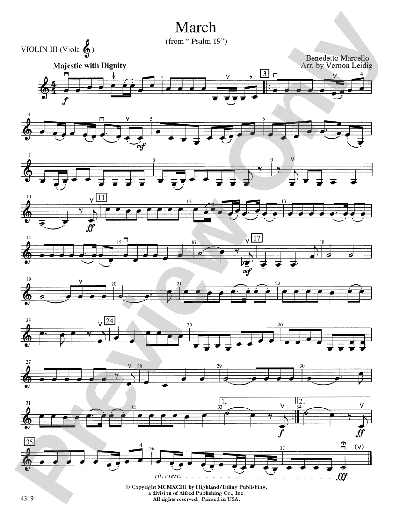 March from "Psalm 19": 3rd Violin (Viola [TC])