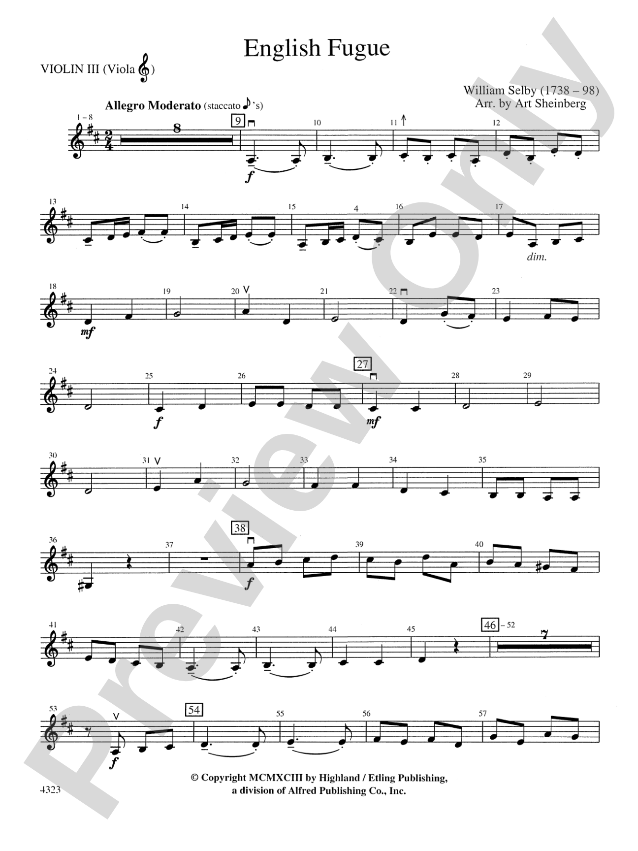 English Fugue: 3rd Violin (Viola [TC])