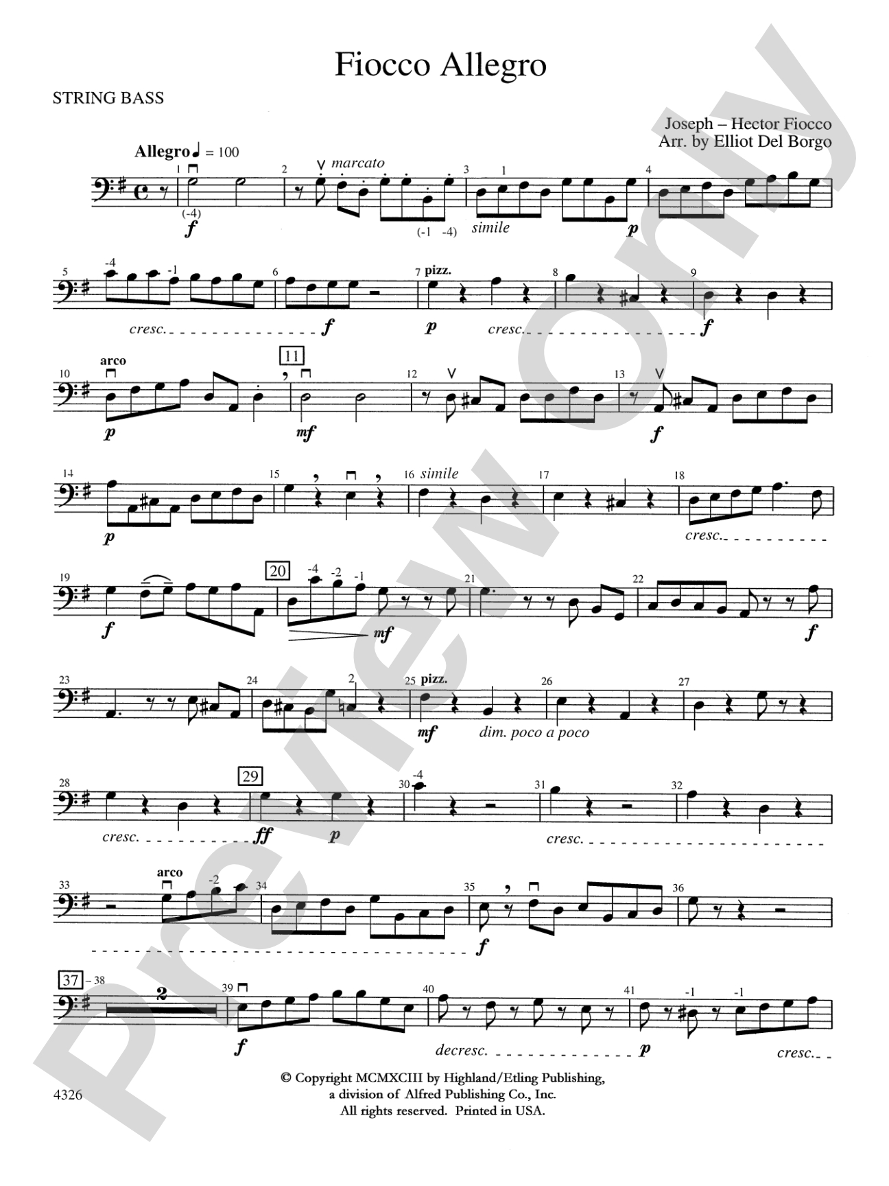 Fiocco Allegro: String Bass