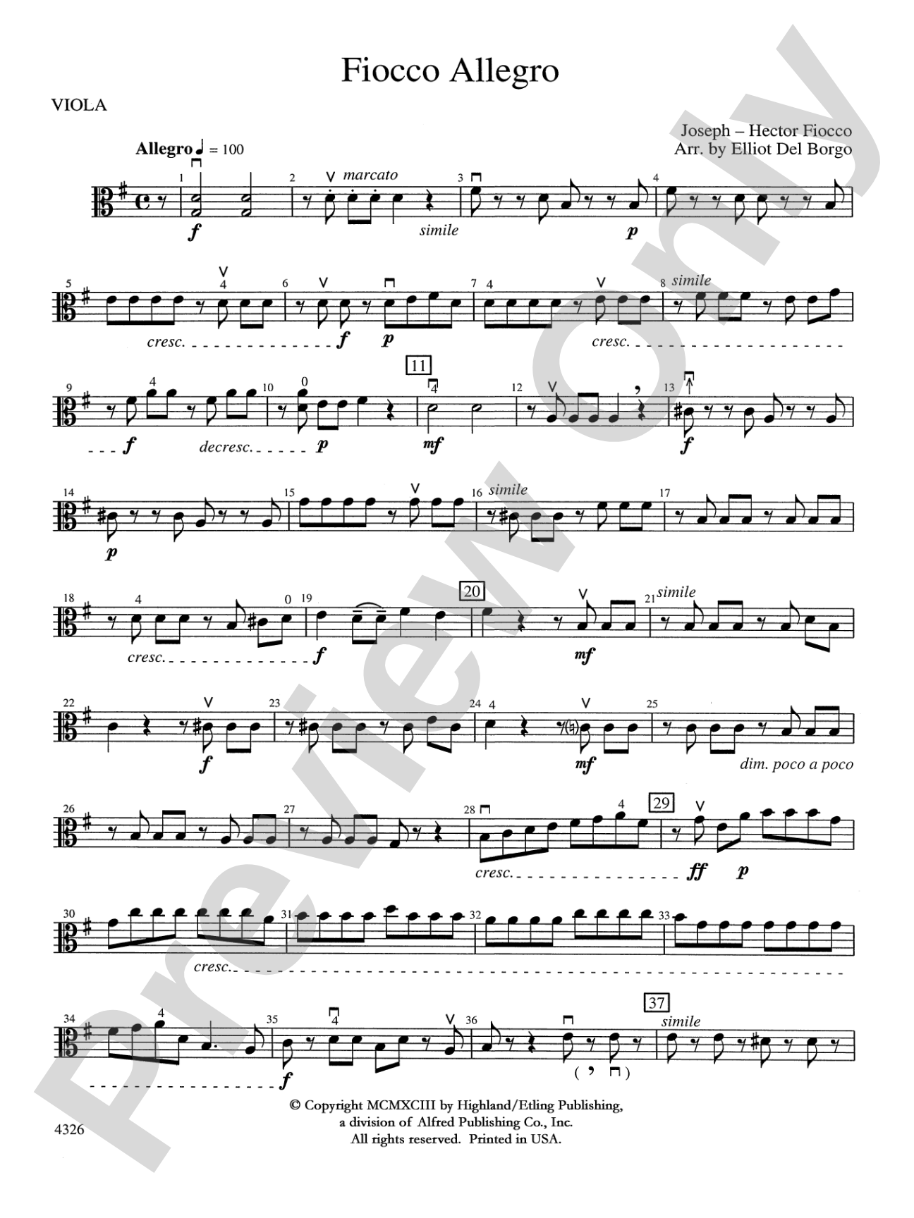 Fiocco Allegro: Viola
