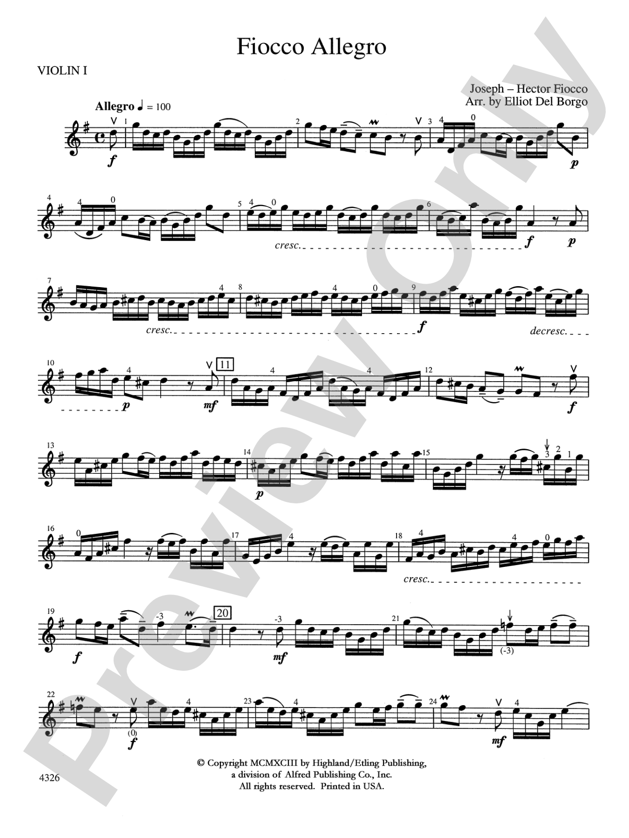 Fiocco Allegro: 1st Violin