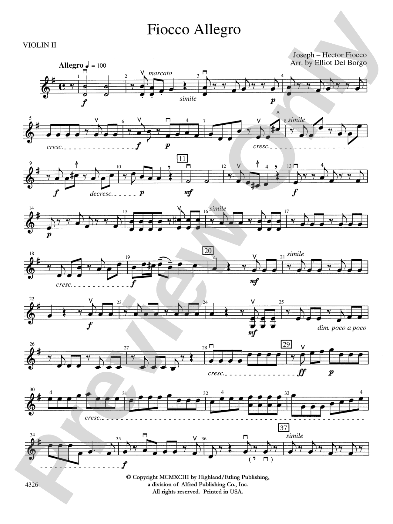 Fiocco Allegro: 2nd Violin