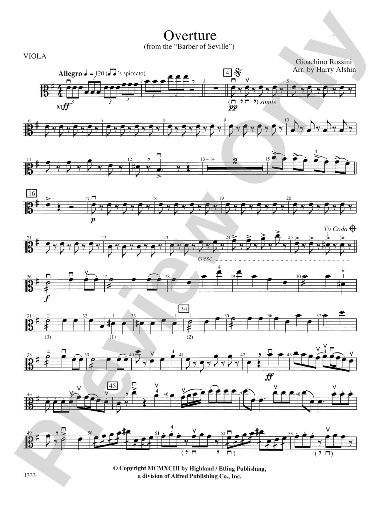 Overture from the Barber of Seville: Viola