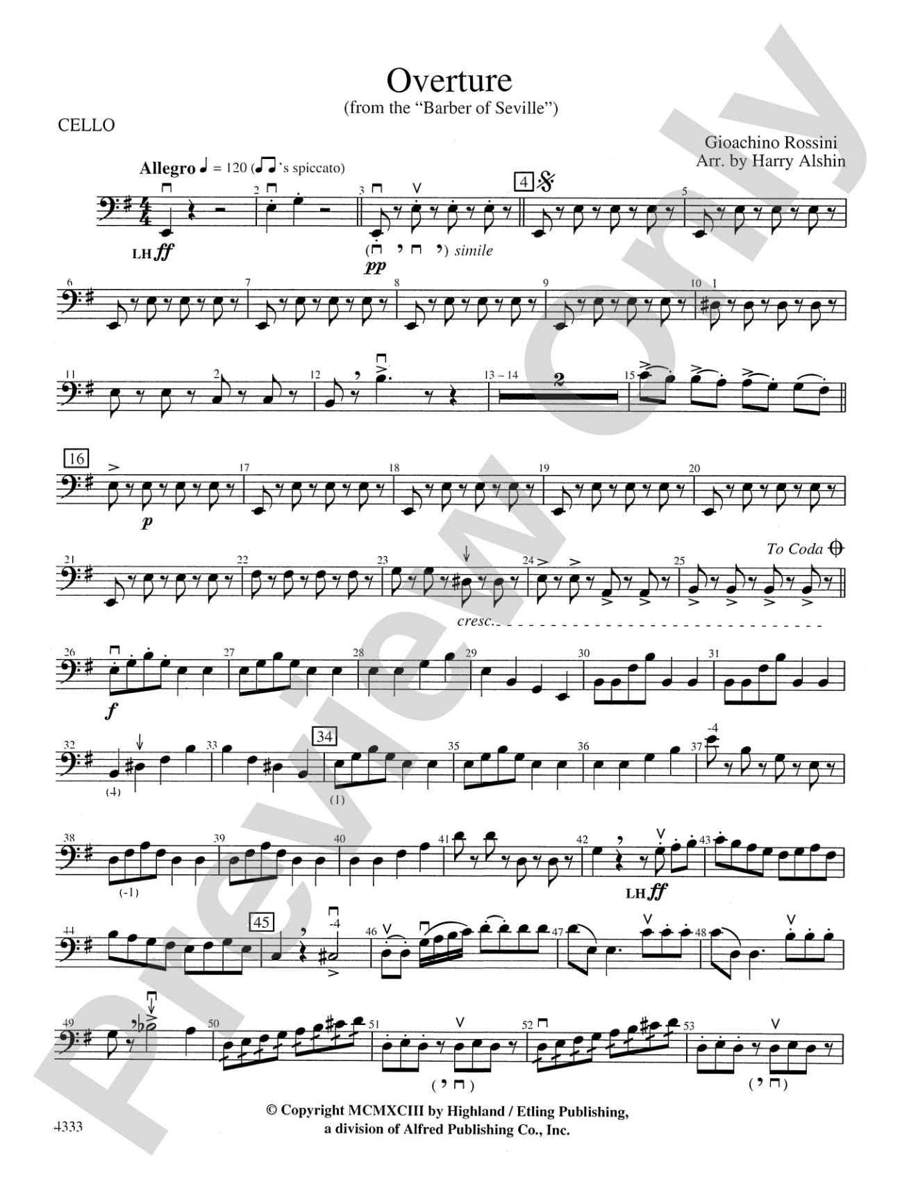 Overture from the Barber of Seville: Cello
