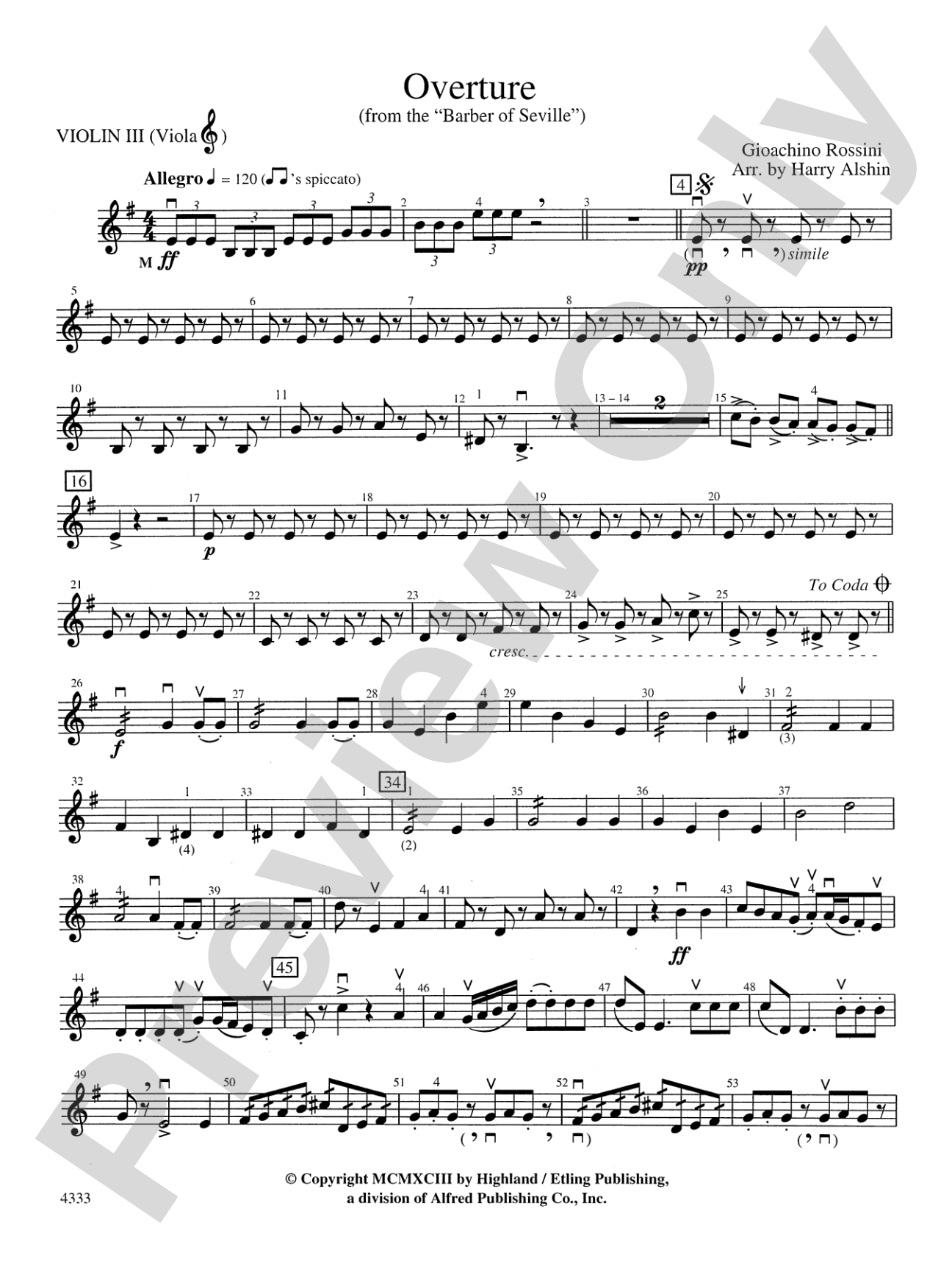 Overture from the Barber of Seville: 3rd Violin (Viola [TC])
