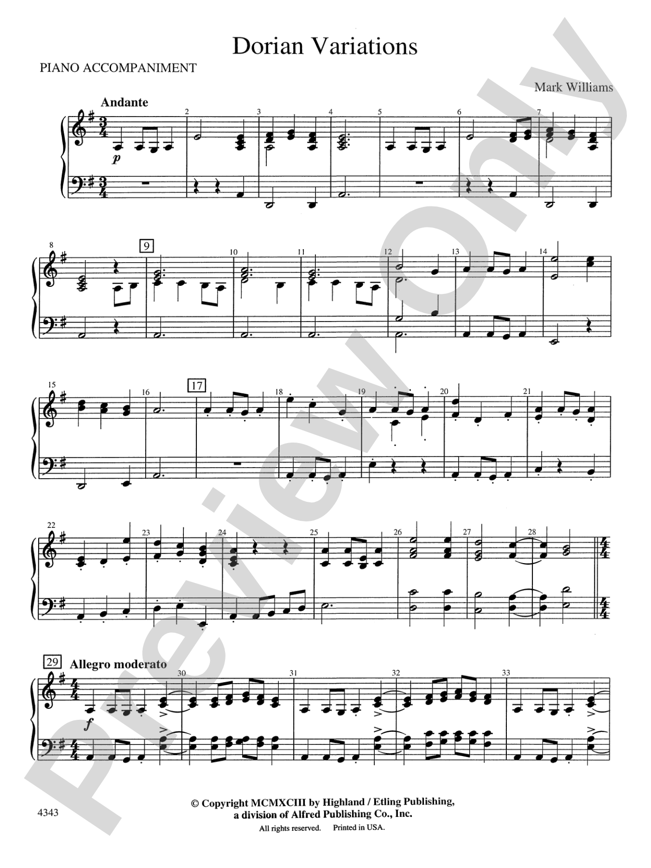 Dorian Variations: Piano Accompaniment