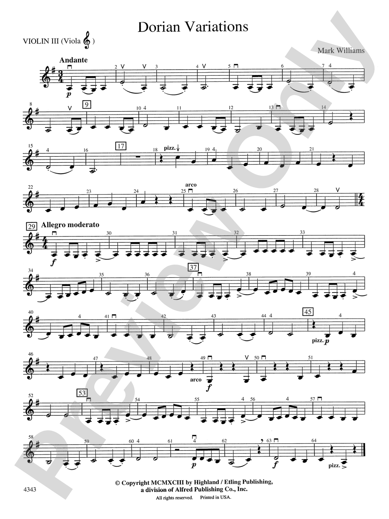 Dorian Variations: 3rd Violin (Viola [TC])
