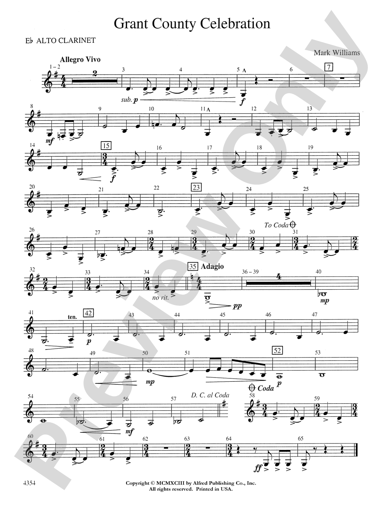 Grant County Celebration: E-flat Alto Clarinet