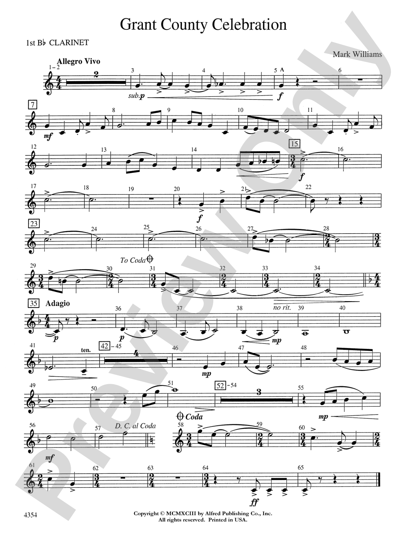 Grant County Celebration: 1st B-flat Clarinet