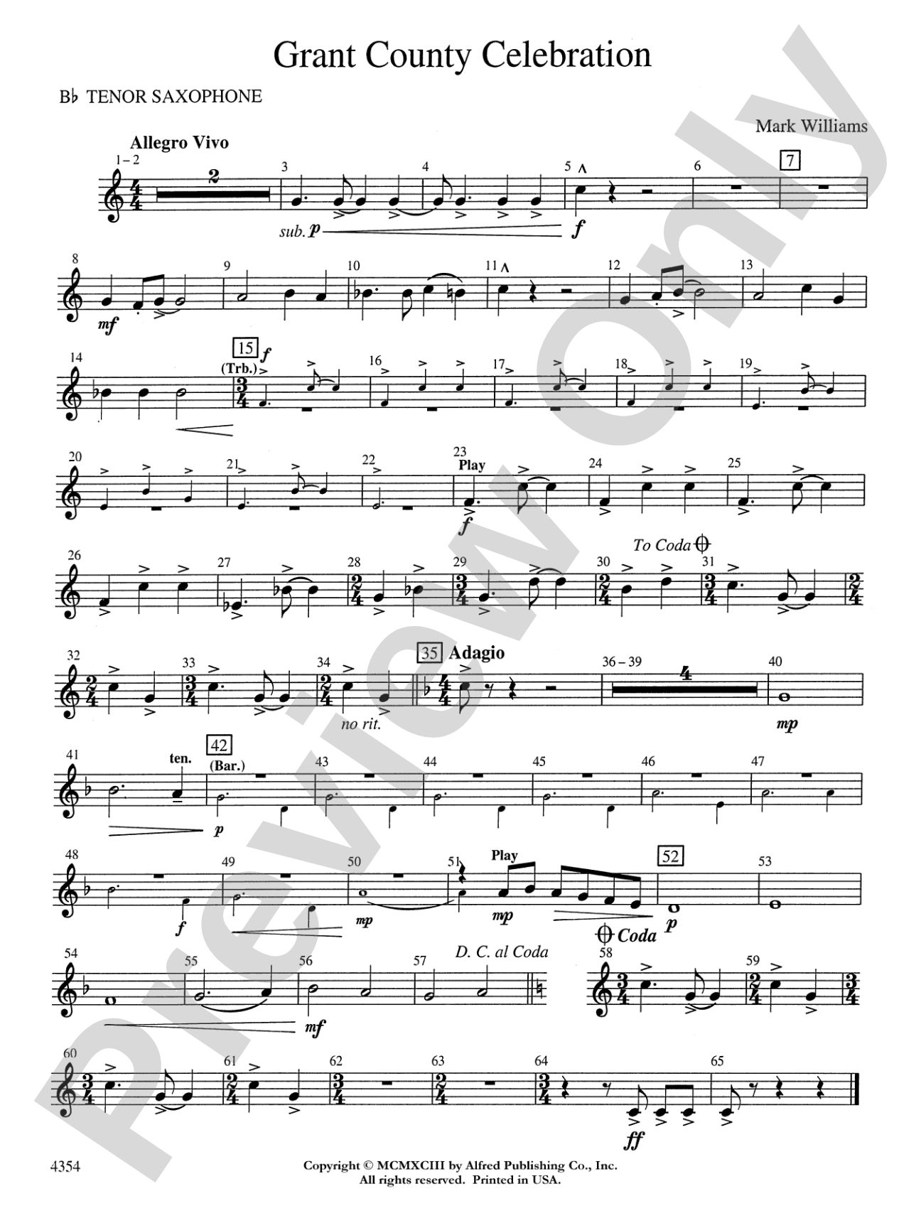 Grant County Celebration: B-flat Tenor Saxophone