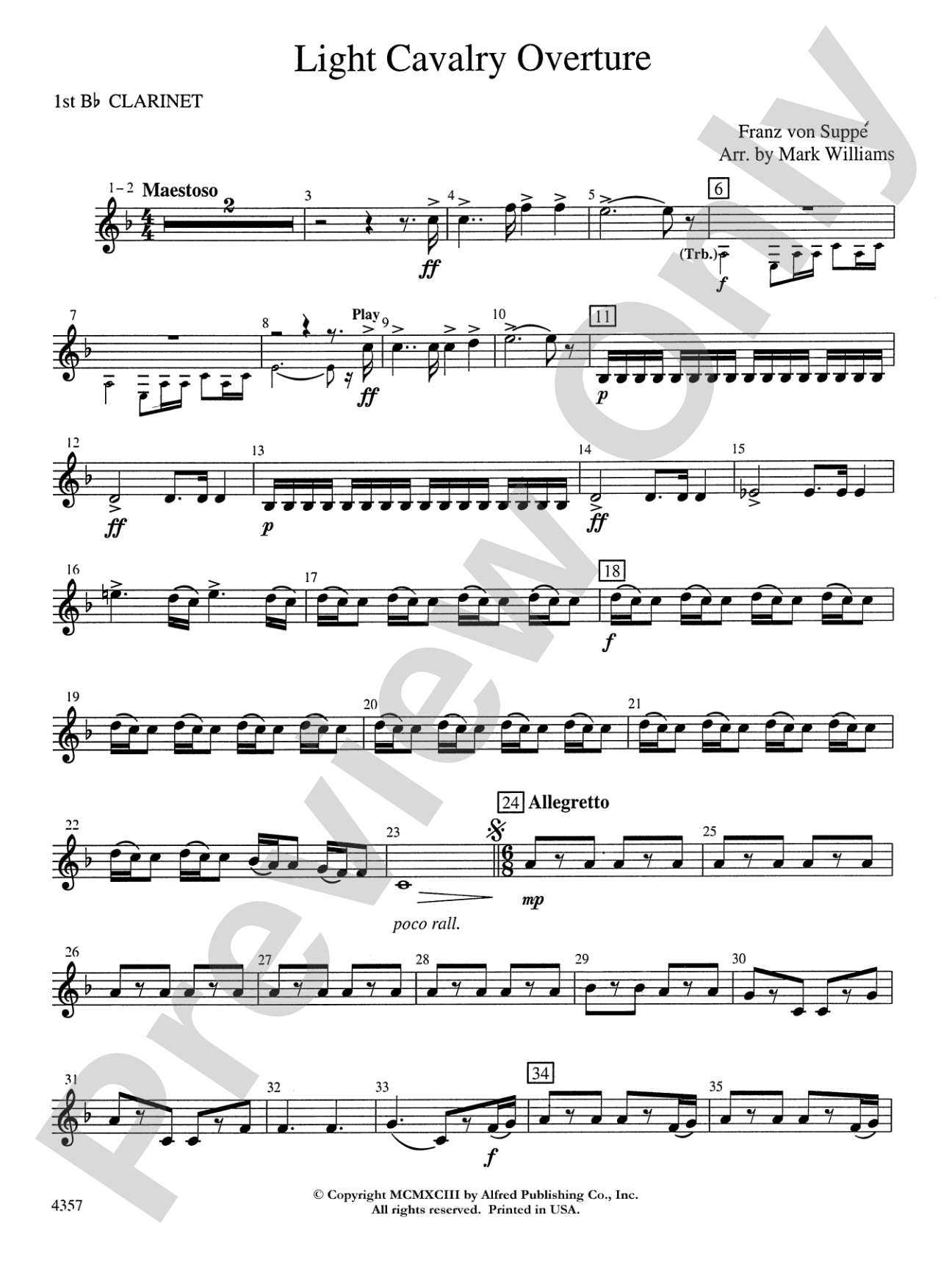 Light Cavalry Overture: 1st B-flat Clarinet