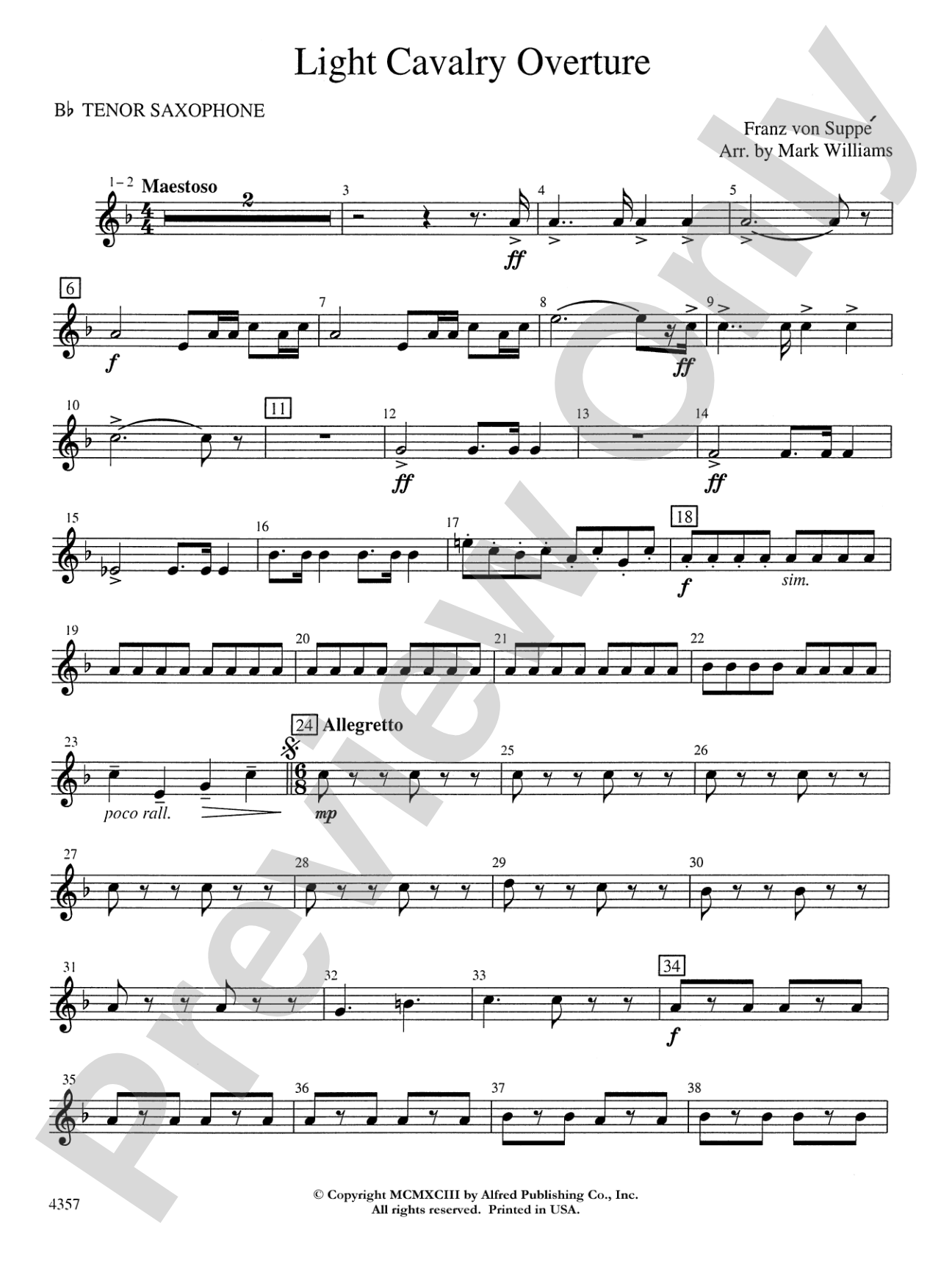 Light Cavalry Overture: B-flat Tenor Saxophone