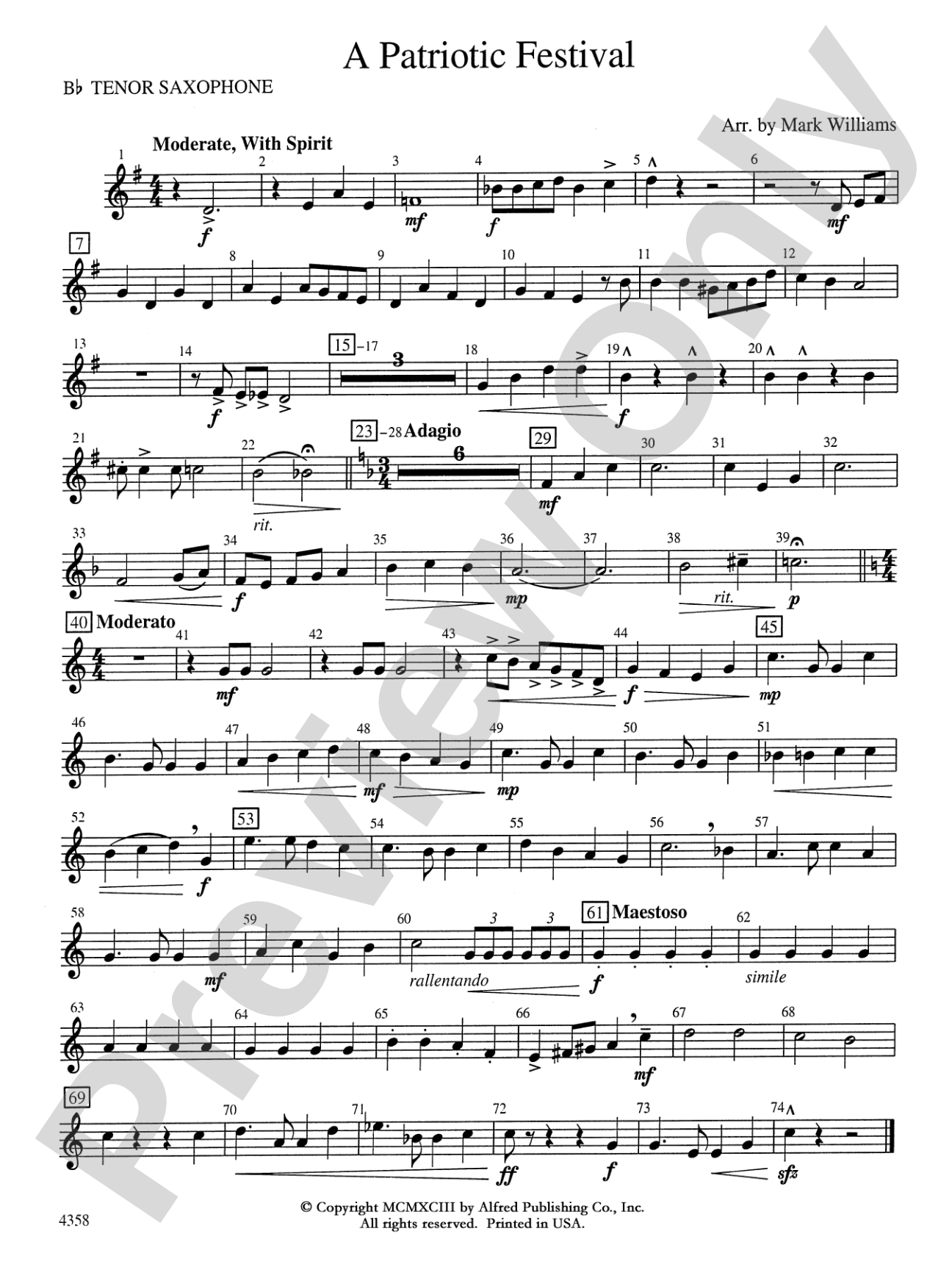 A Patriotic Festival: B-flat Tenor Saxophone