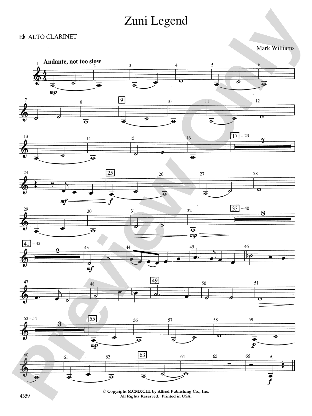 Zuni Legend: E-flat Alto Clarinet