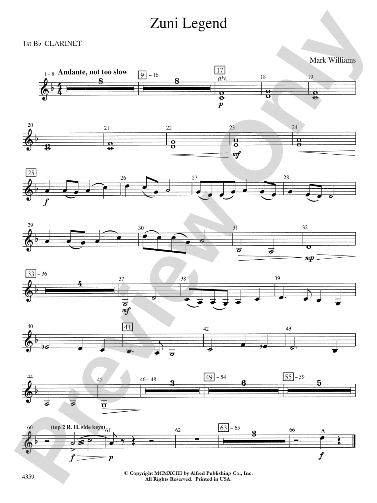 Zuni Legend: 1st B-flat Clarinet