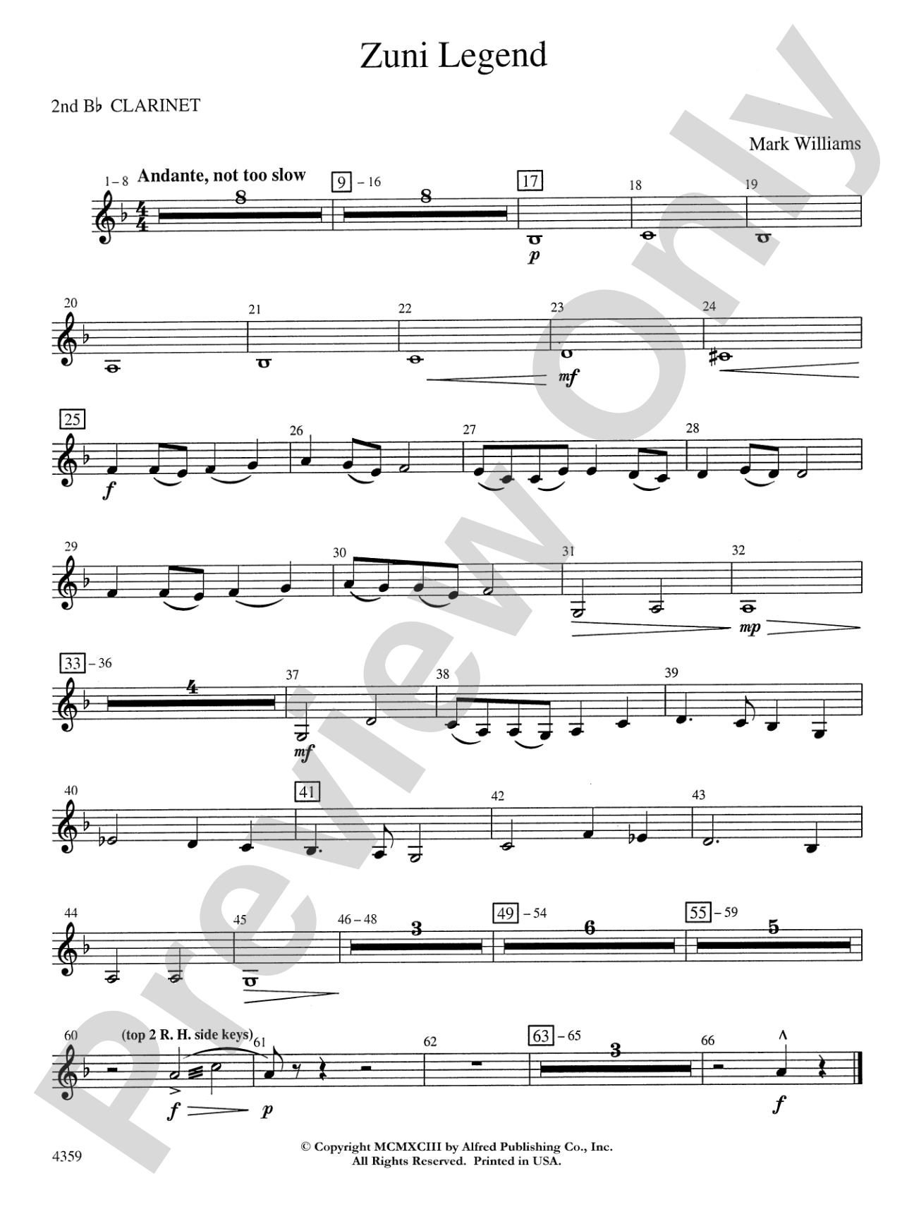 Zuni Legend: 2nd B-flat Clarinet