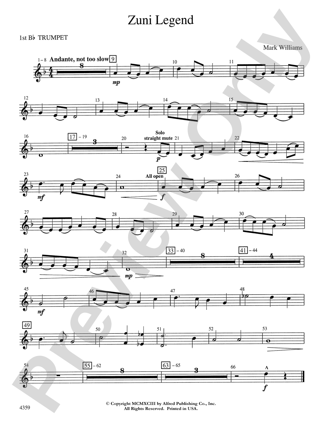 Zuni Legend: 1st B-flat Trumpet