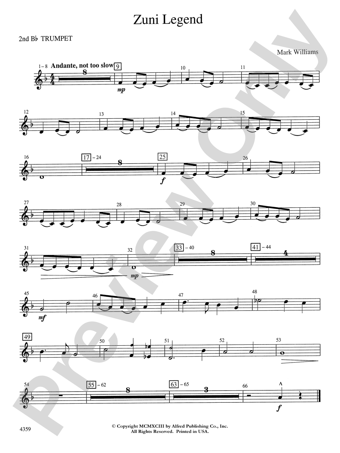 Zuni Legend: 2nd B-flat Trumpet