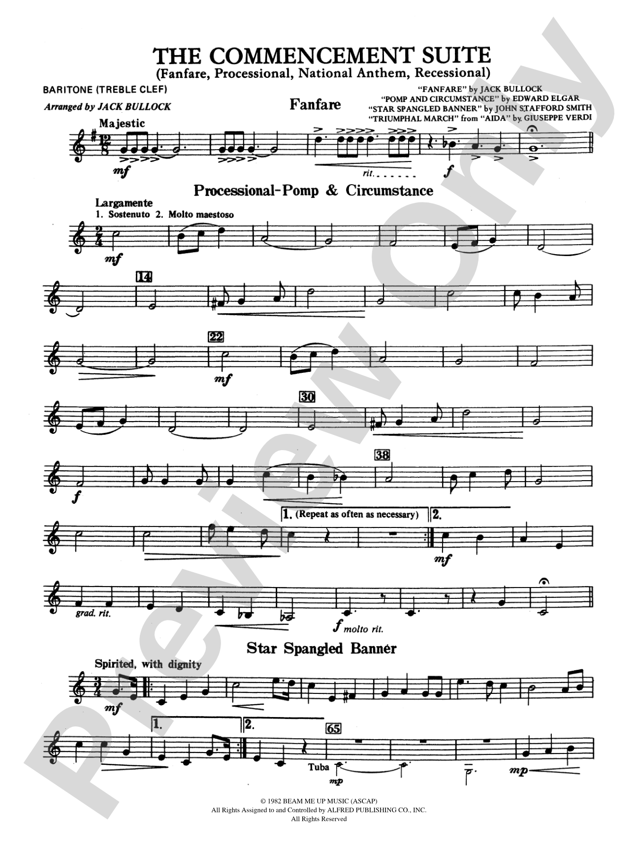 Commencement Suite (featuring a Fanfare, Processional, The National Anthem and a Recessional): Baritone T.C.