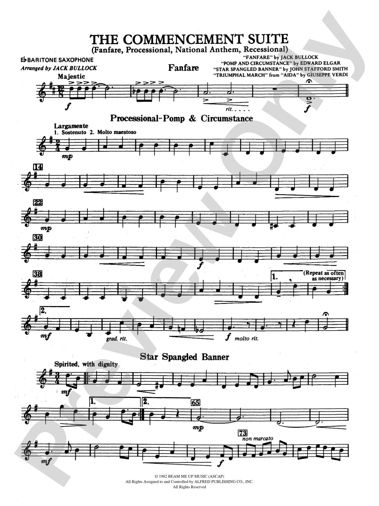 Commencement Suite (featuring a Fanfare, Processional, The National Anthem and a Recessional): E-flat Baritone Saxophone
