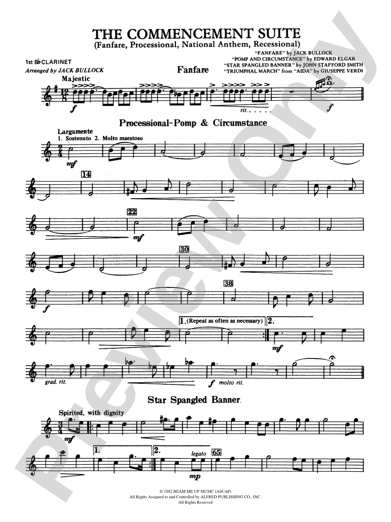 Commencement Suite (featuring a Fanfare, Processional, The National Anthem and a Recessional): 1st B-flat Clarinet