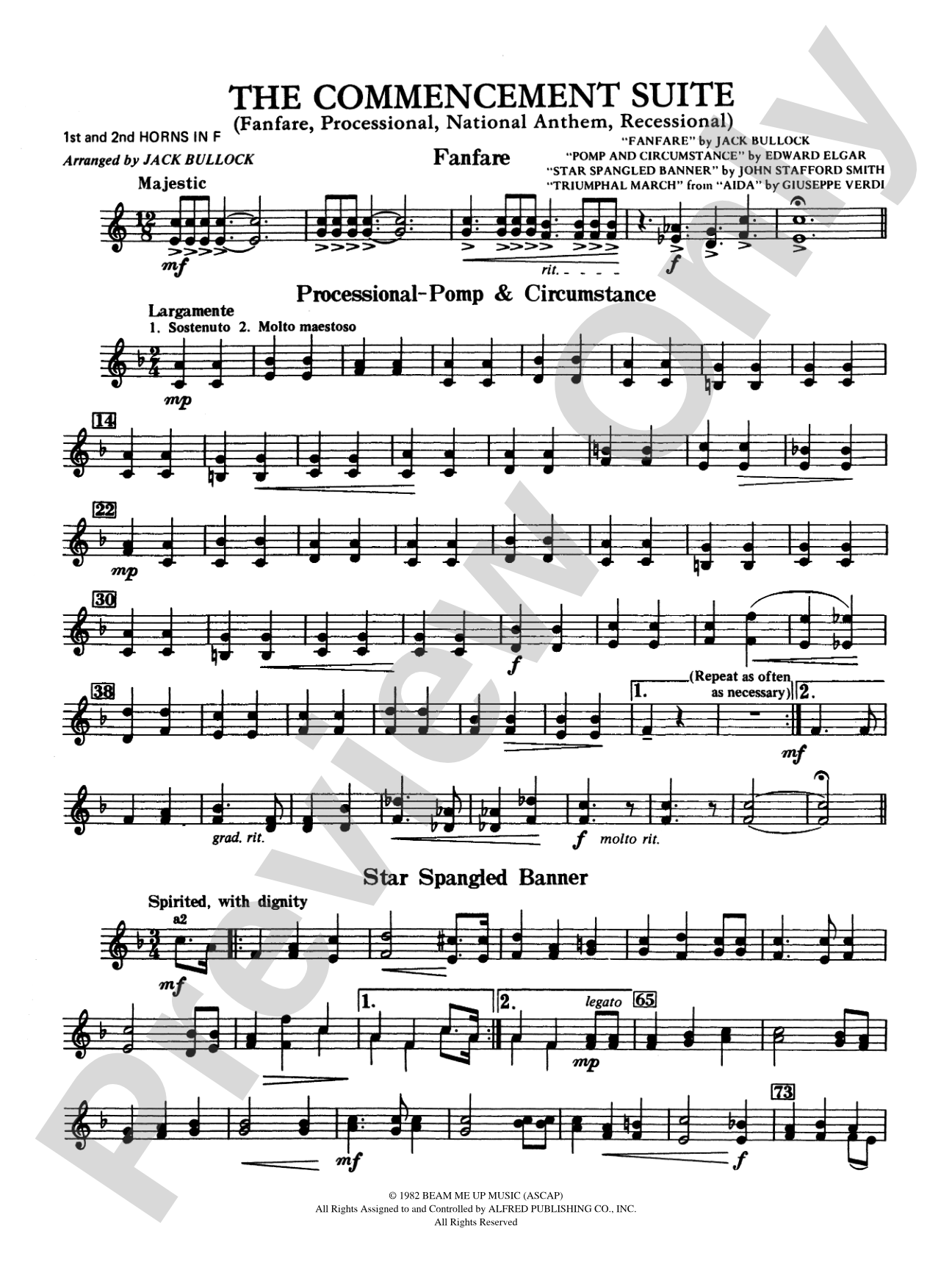 Commencement Suite (featuring a Fanfare, Processional, The National Anthem and a Recessional): 1st & 2nd F Horns
