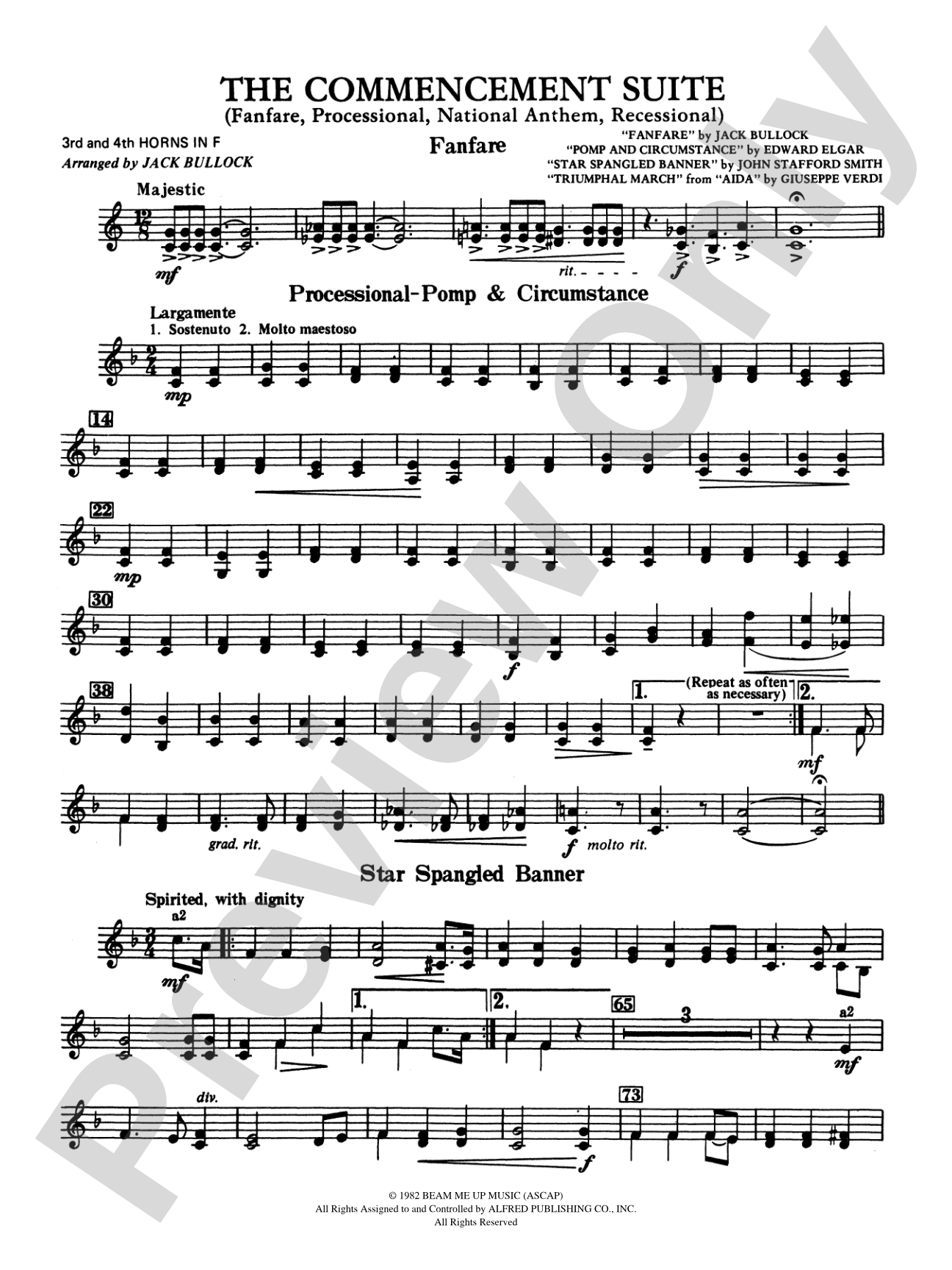 Commencement Suite (featuring a Fanfare, Processional, The National Anthem and a Recessional): 3rd & 4th F Horns