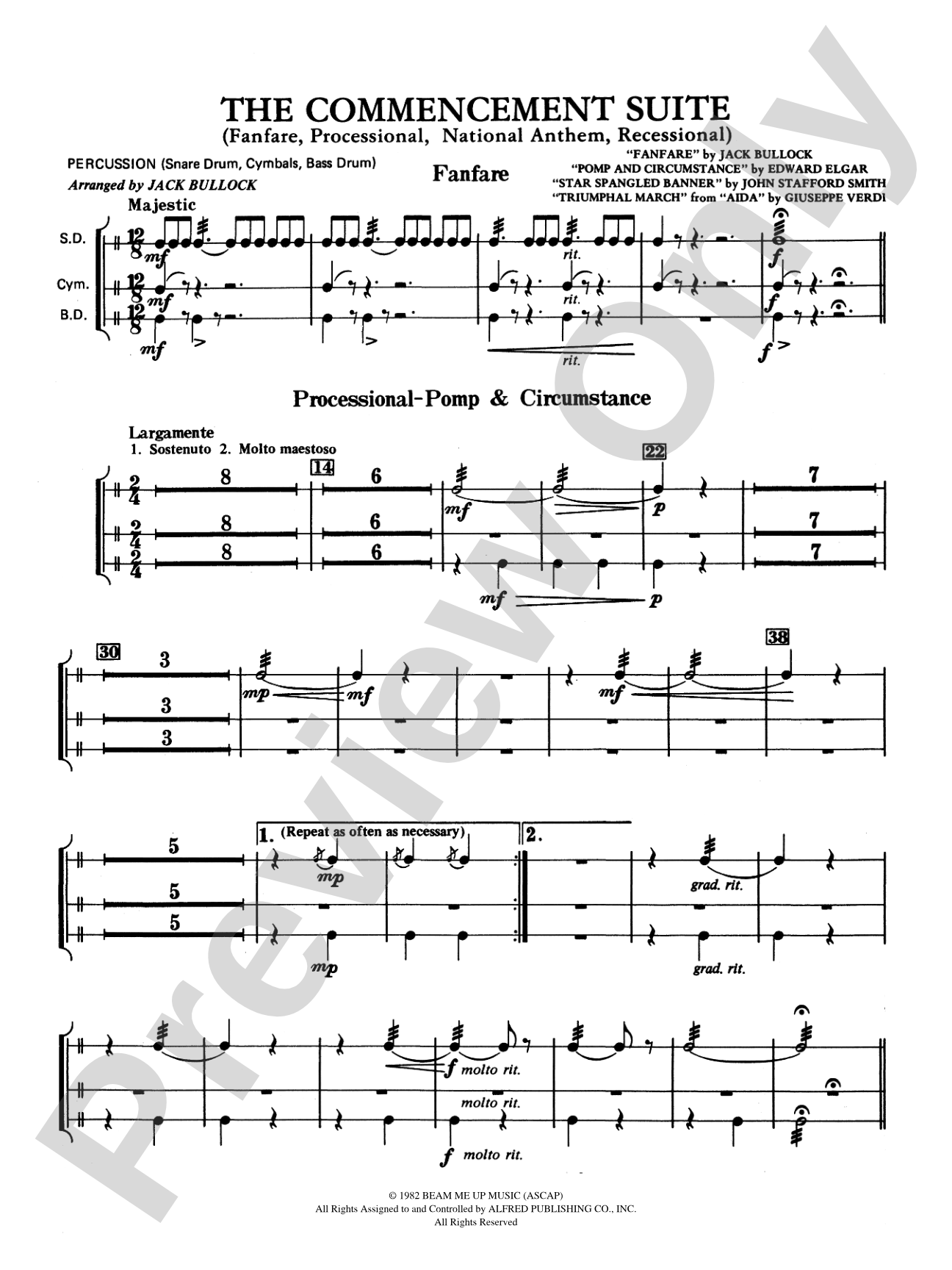 Commencement Suite (featuring a Fanfare, Processional, The National Anthem and a Recessional): 1st Percussion