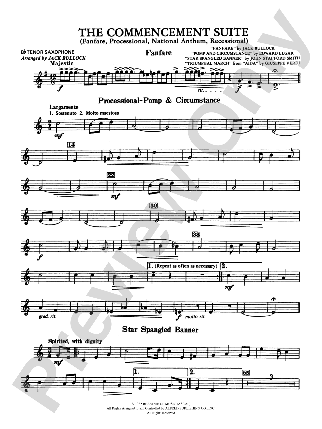 Commencement Suite (featuring a Fanfare, Processional, The National Anthem and a Recessional): B-flat Tenor Saxophone