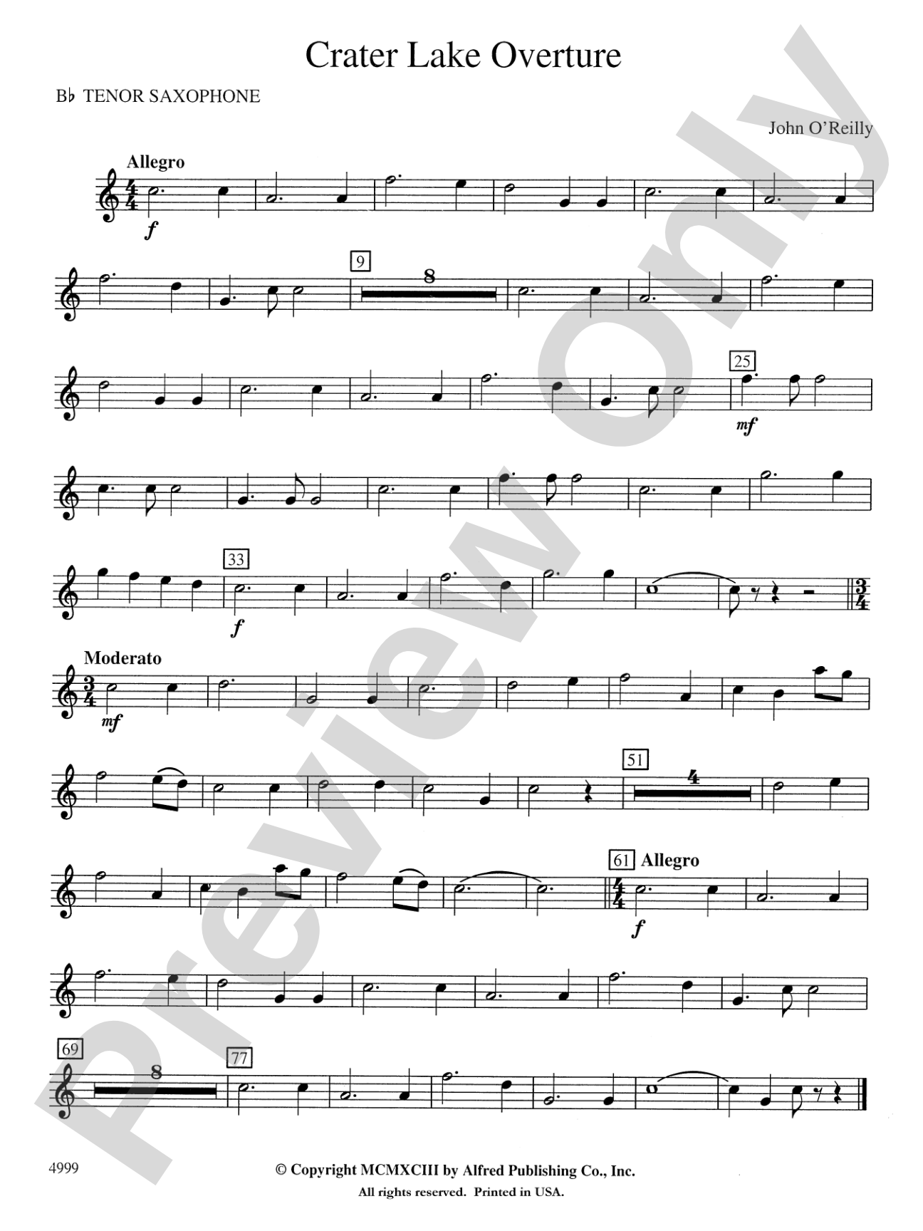 Crater Lake Overture: B-flat Tenor Saxophone