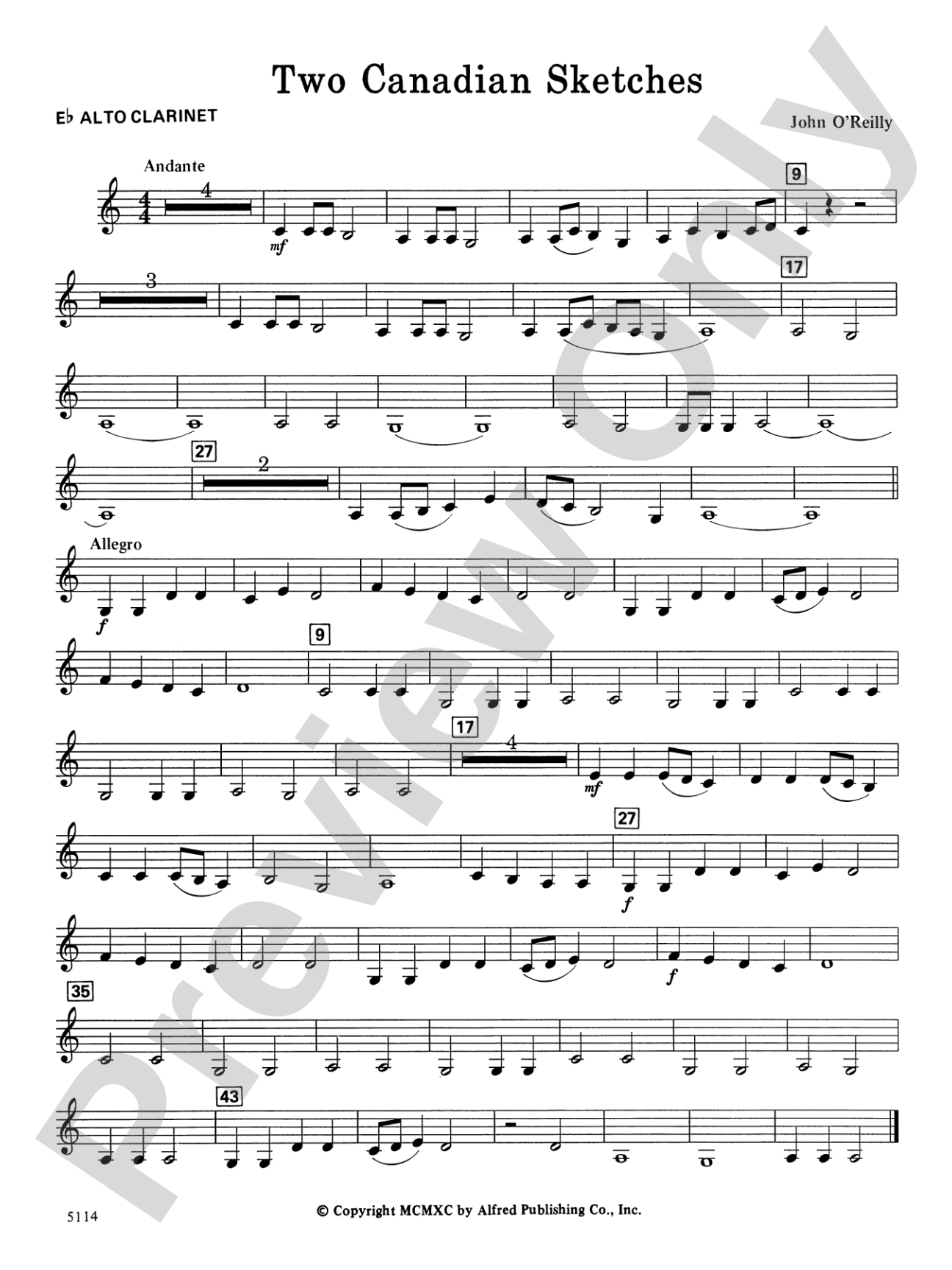 Two Canadian Sketches: E-flat Alto Clarinet