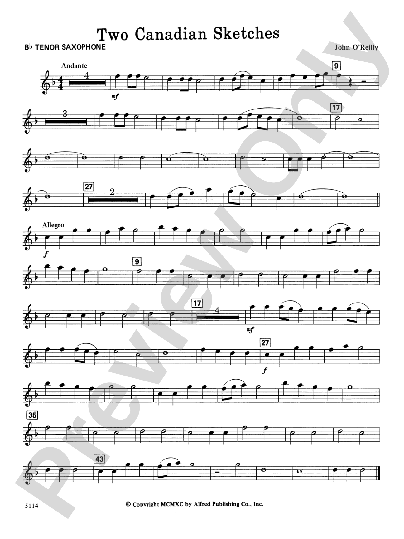 Two Canadian Sketches: B-flat Tenor Saxophone