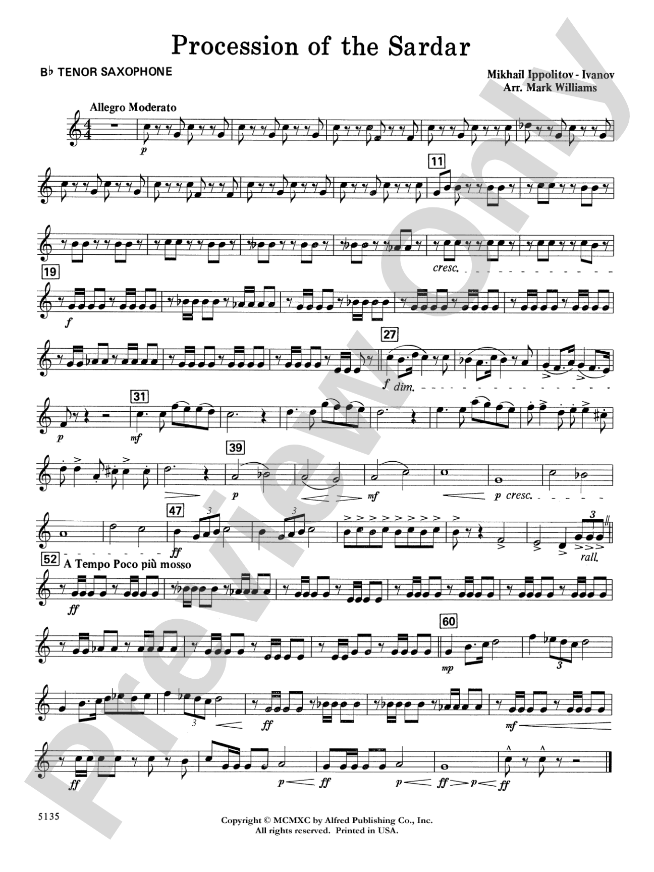 Procession of the Sardar: B-flat Tenor Saxophone