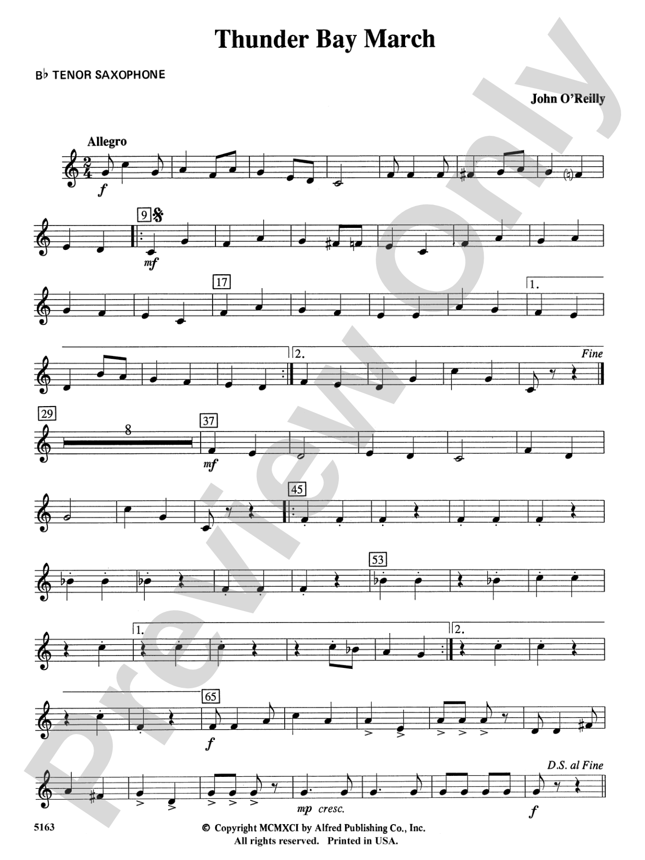 Thunder Bay March: B-flat Tenor Saxophone
