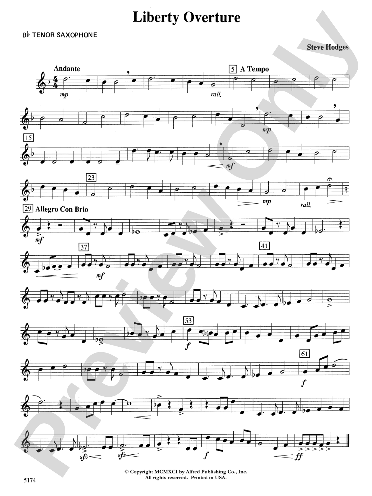 Liberty Overture: B-flat Tenor Saxophone