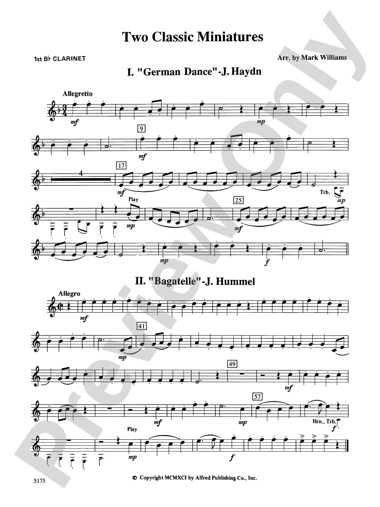 Two Classic Miniatures: 1st B-flat Clarinet